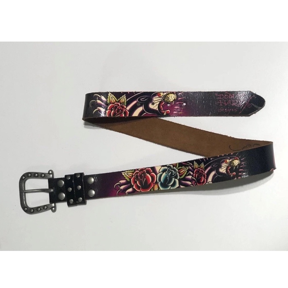 Vintage Y2K Ed Hardy Belt Size Large Handmade Genuine Leather